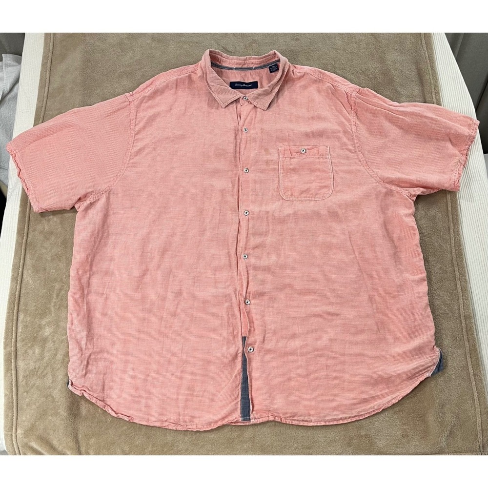 Tommy Bahama Shirt 4XB Big Coral Pink Linen Blend Short Sleeve Button Down